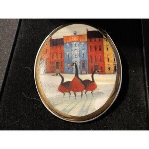 Buckley Moss Society Porcelain Watercolor Canadian Geese Brooch/Pendant Limited